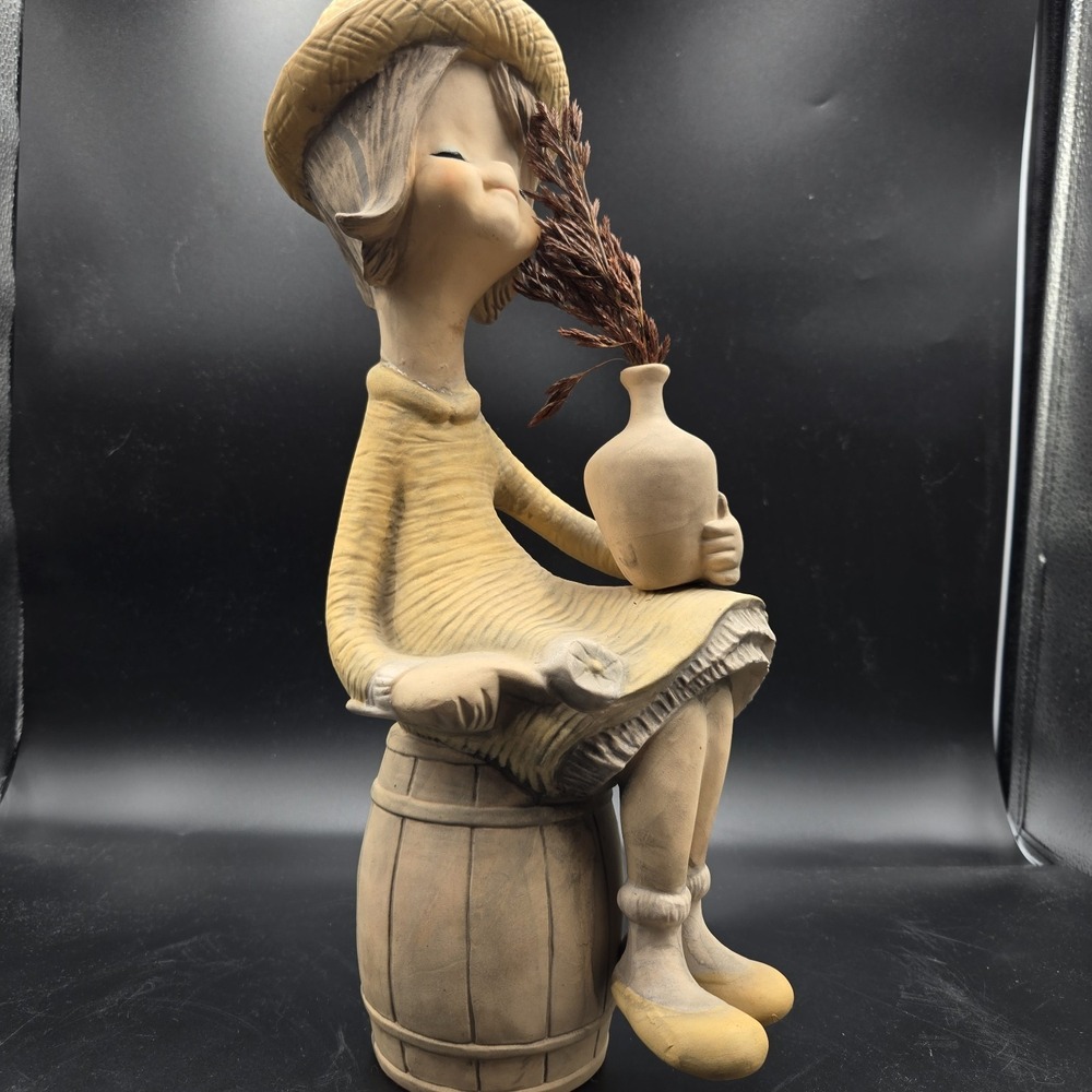 RARE 16" UCTCI Trixie Poppet‎ Girl W/ Vase On Barrel  MCM Pottery 1960's Figure
